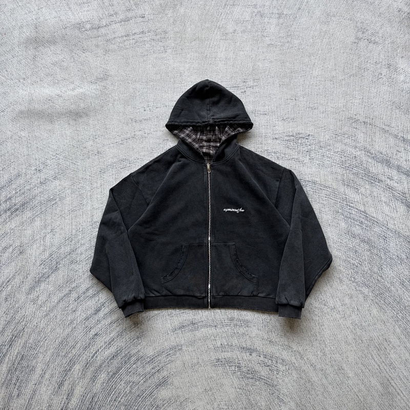 Ex*eriment 5 reversible plaid zip hoodie