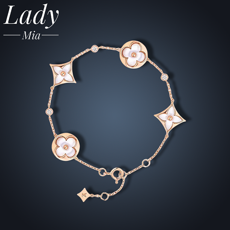 💰($44≈310CNY)White mother-of-pearl rose gold inlaid 4-flower bracelet Item ID:S00040