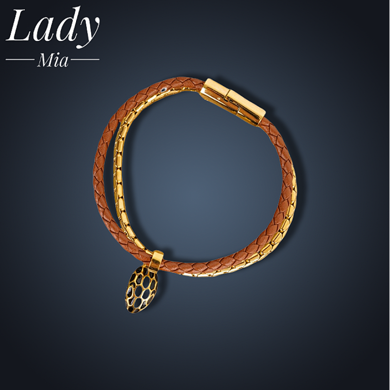 💰($38≈270CNY)B*VLGARI Bulgari Snake Head Decorative Bracelet Brown Item ID:S00166