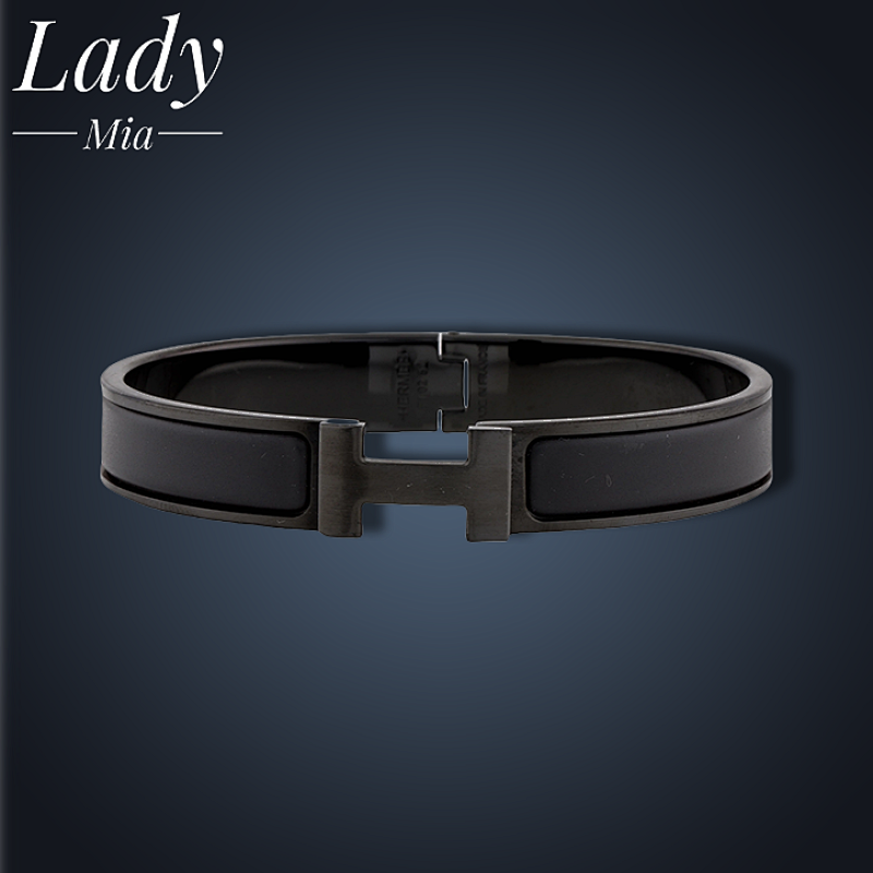 💰($46≈330CNY)H*ermes letter enamel bracelet black Item ID:S00176