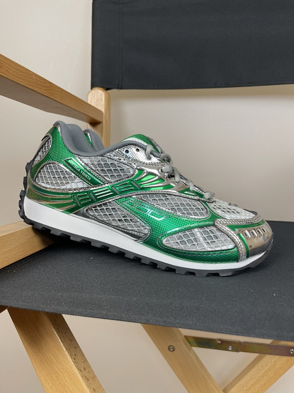 Bottega Veneta Green and Silver Sneakers